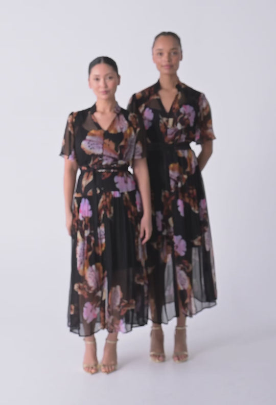 UNDER 5'4 Ceres Sheer Viscose Dress in Sunset Orchid