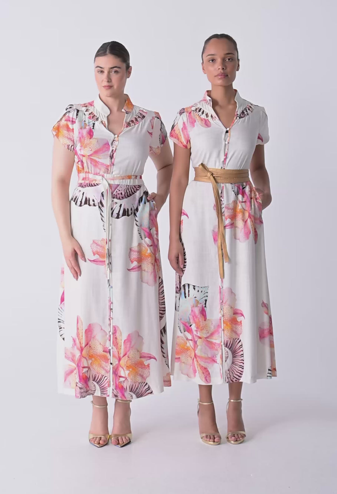 Cattleya Linen Viscose Smock Maxi Dress in Nautilus Bloom