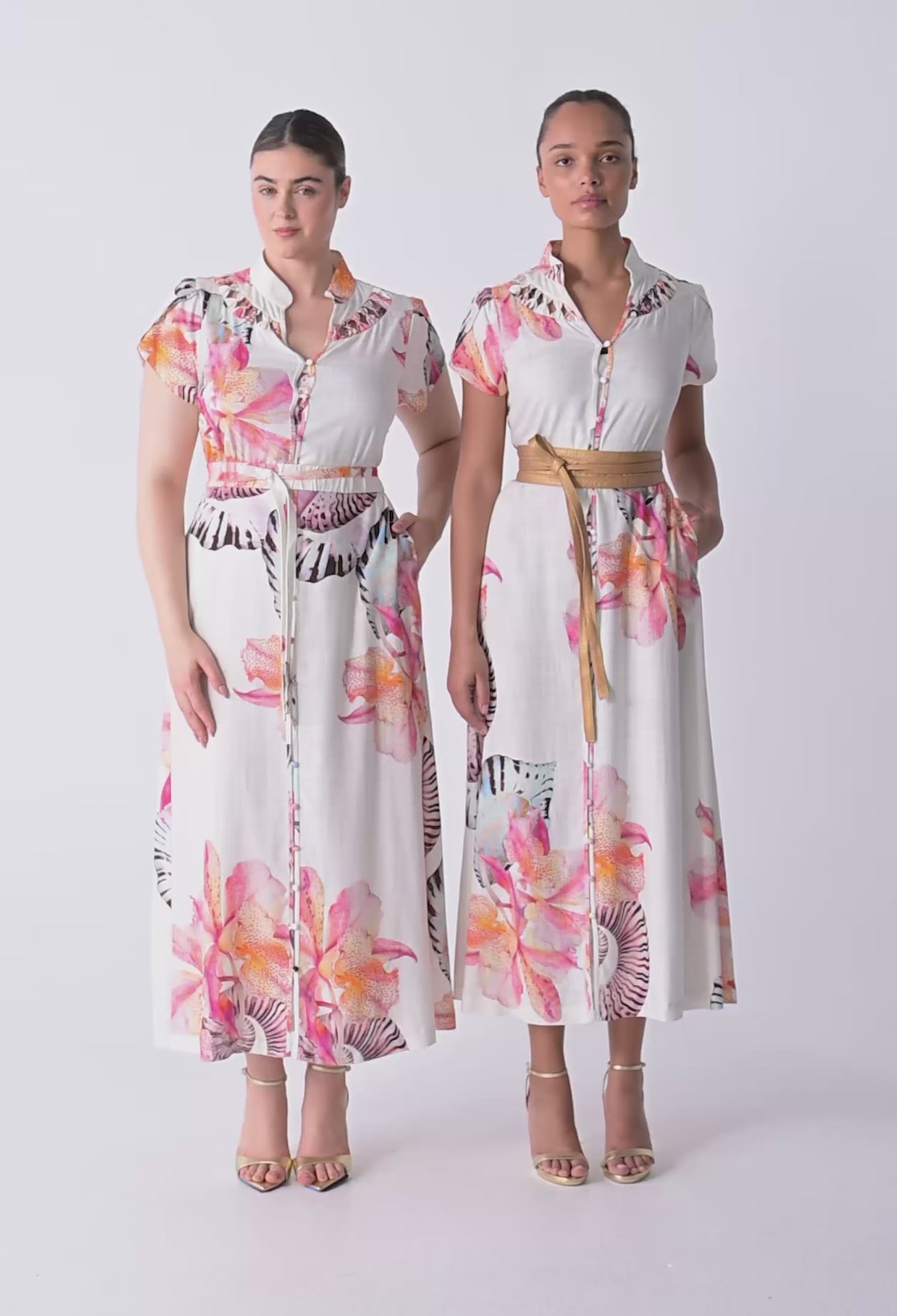 OnceWas Cattleya Linen Viscose Smock Maxi Dress in Nautilus Bloom