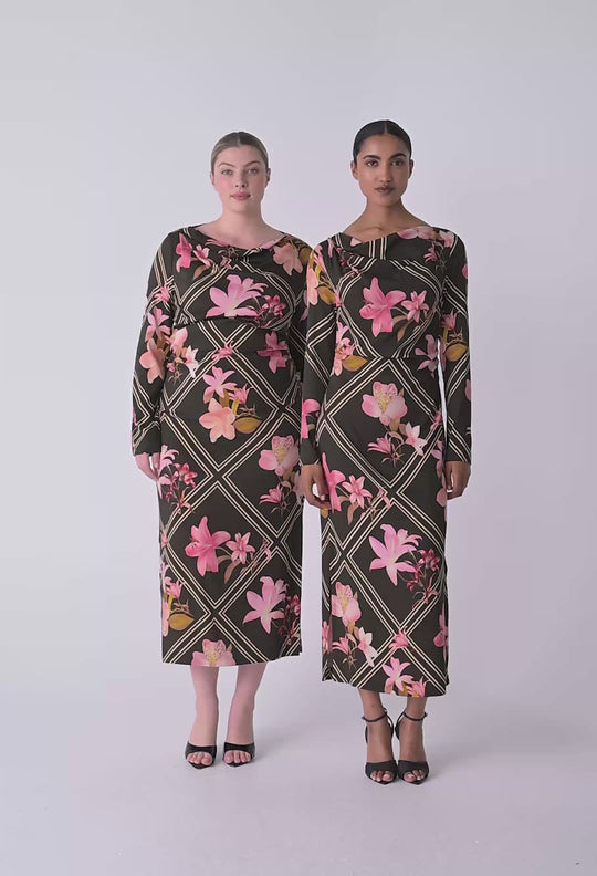 Jayden Cupro Viscose Stretch Dress in Obsidian Bloom