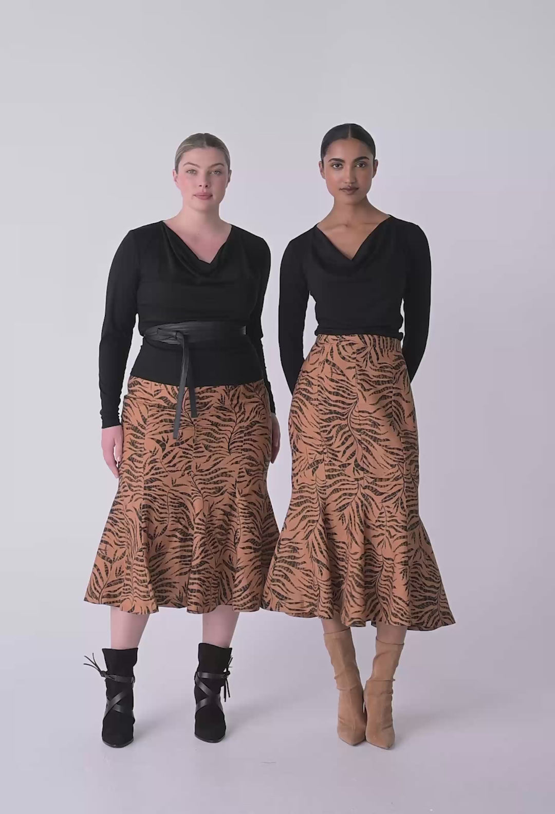 OnceWas Gayle Linen Viscose Panelled Print Skirt in Exotica