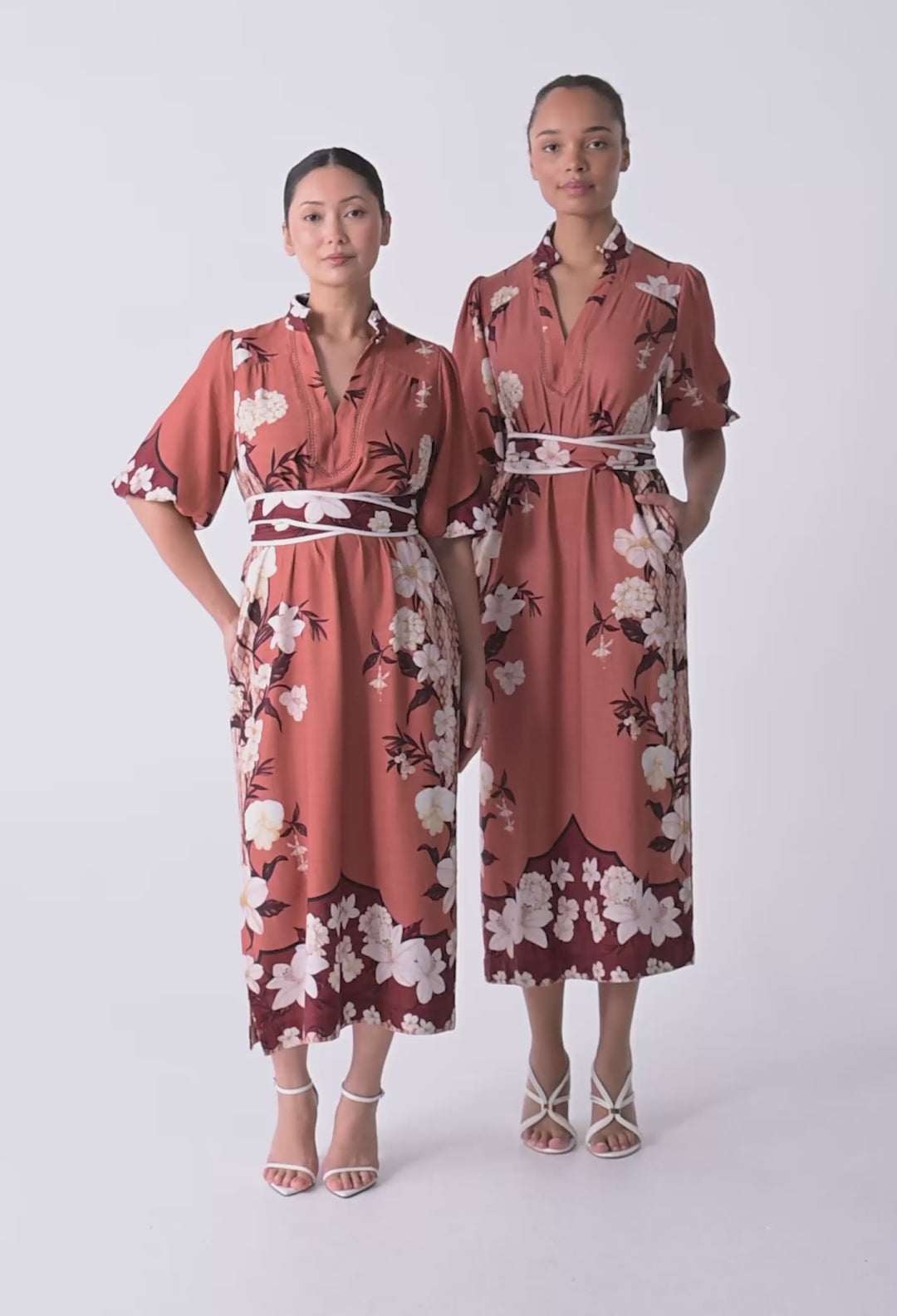 OnceWas UNDER 5'4 Gisela Linen Viscose Column Midi Dress in Amber Vine