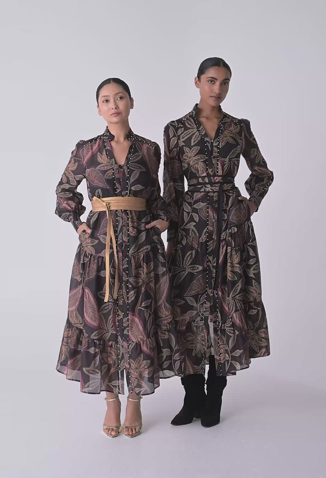UNDER 5'4 Wanderlust Pearl Embellished Cotton Silk Maxi Dress in Dark Tropique
