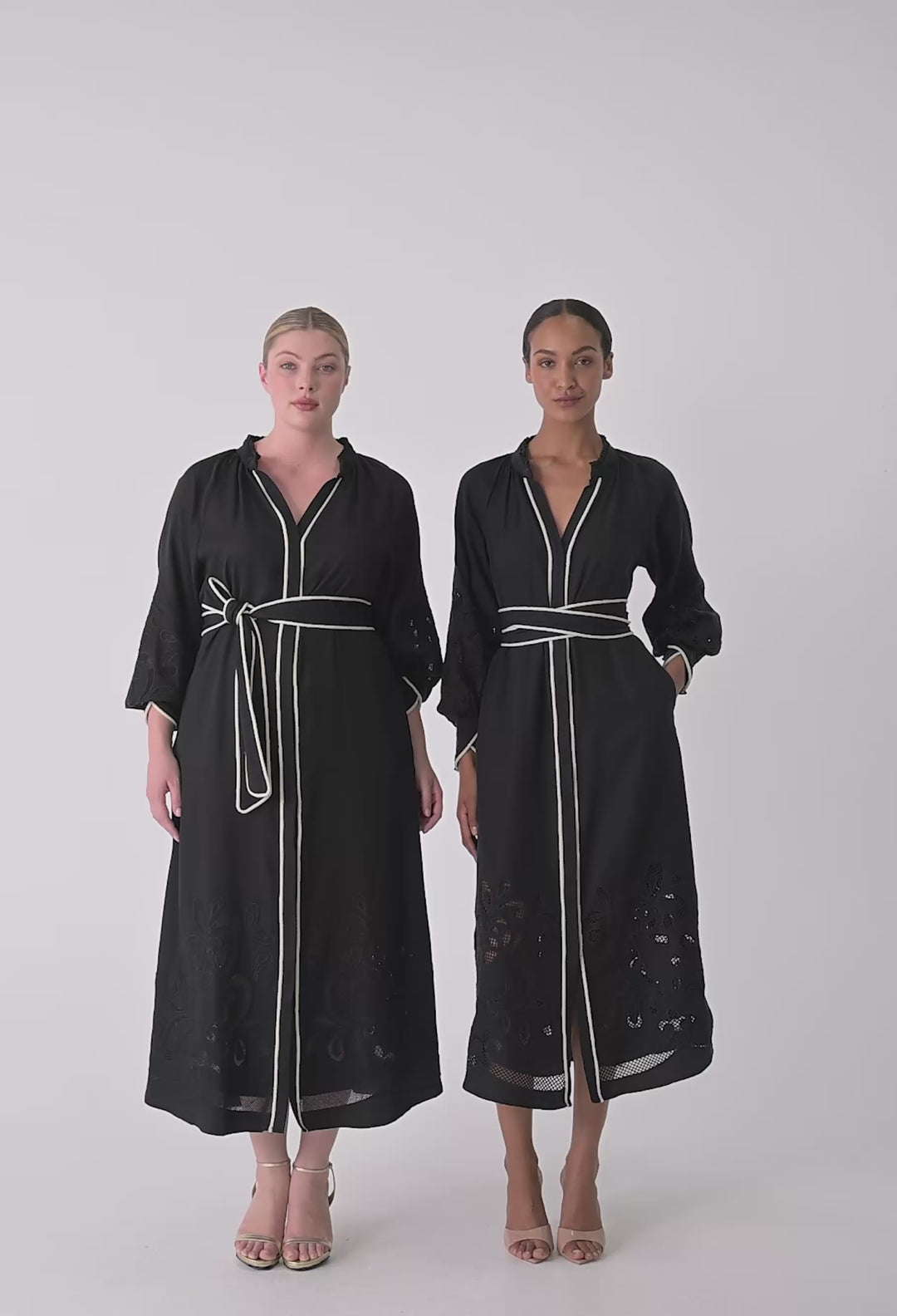 OnceWas Rhea Embroidered Tencel Maxi Dress in Black