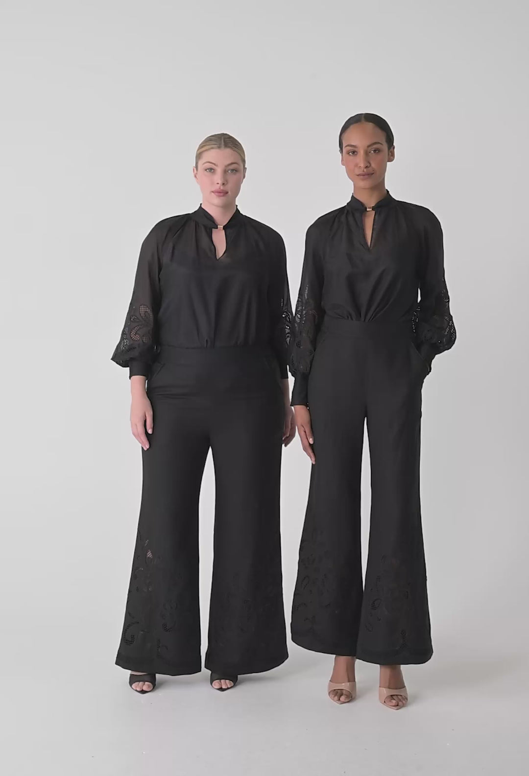 OnceWas Rhea Linen Viscose Embroidered Pant in Black