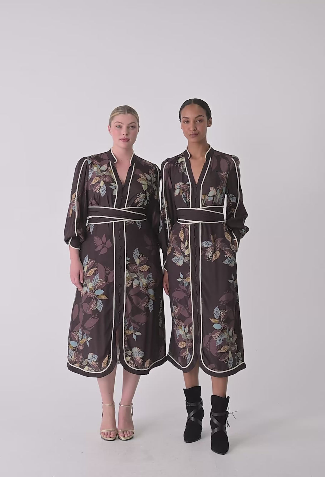 OnceWas Camille Viscose Faile Curved Hem Dress in Ember Vines