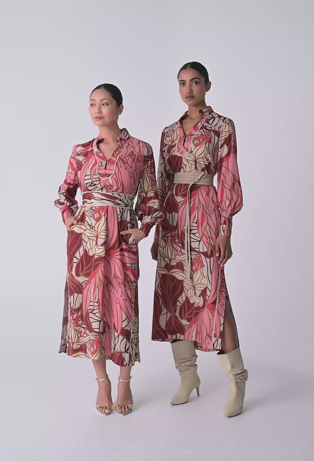 UNDER 5"4 Edith Viscose Blend Printed Column Midi Dress in Cathedral Botanic