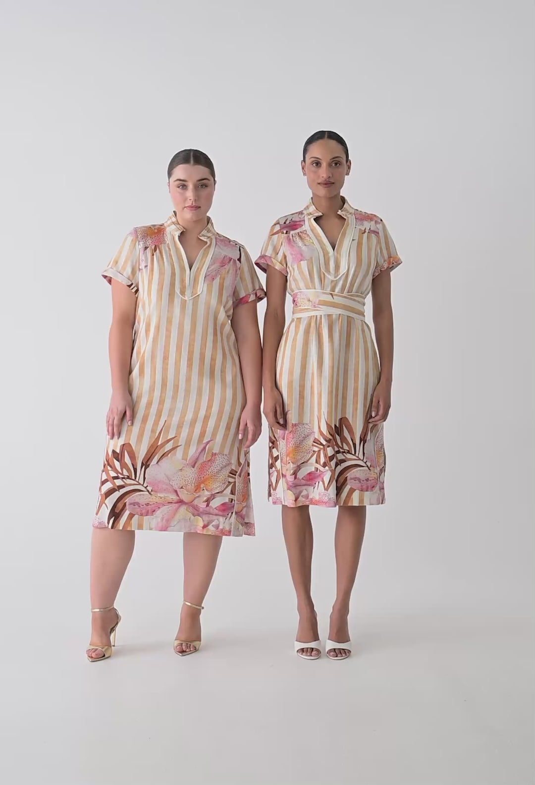 Corrine Viscose Linen Column Dress in Golden Promenade