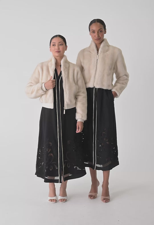 PETITE Chrysta Faux Fur Rib Detail Bomber in Porcelain