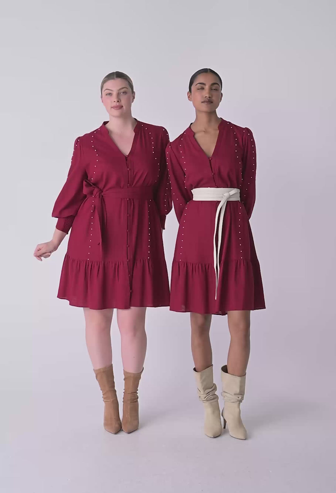 Cecilia Pearl Embellished Linen Blend Dress in Ruby