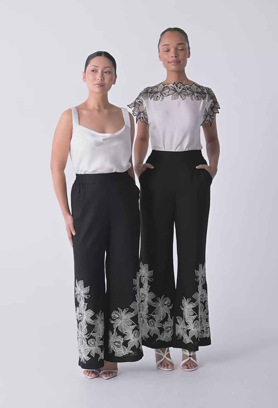 UNDER 5'4 Willow Linen Viscose Embroidery Pant in Black