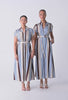 OnceWas UNDER 5'4 Cattleya Linen Viscose Maxi Dress in Iridescent Stripe