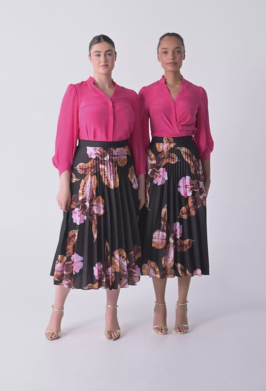 Chloe 100% Silk Criss Cross Cuffed Shirt in Celosia Pink