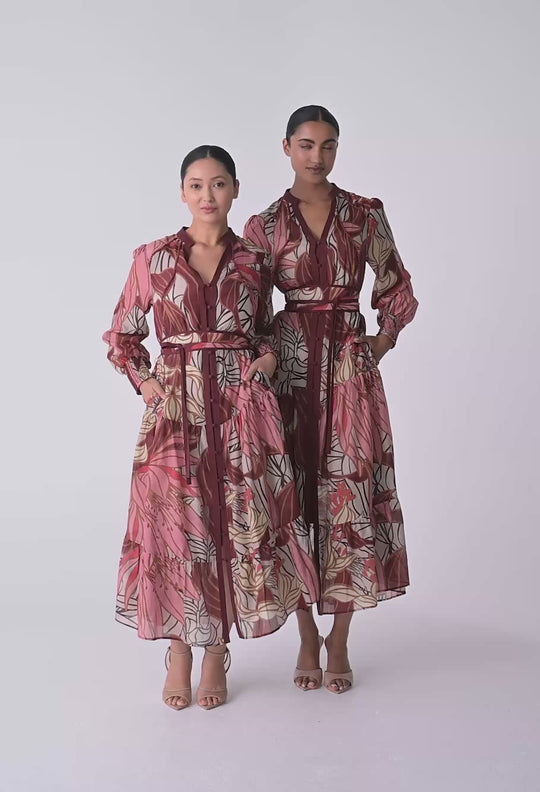 UNDER 5'4 Liliana Cotton Silk Printed Maxi Dress in Cathedral Botanic