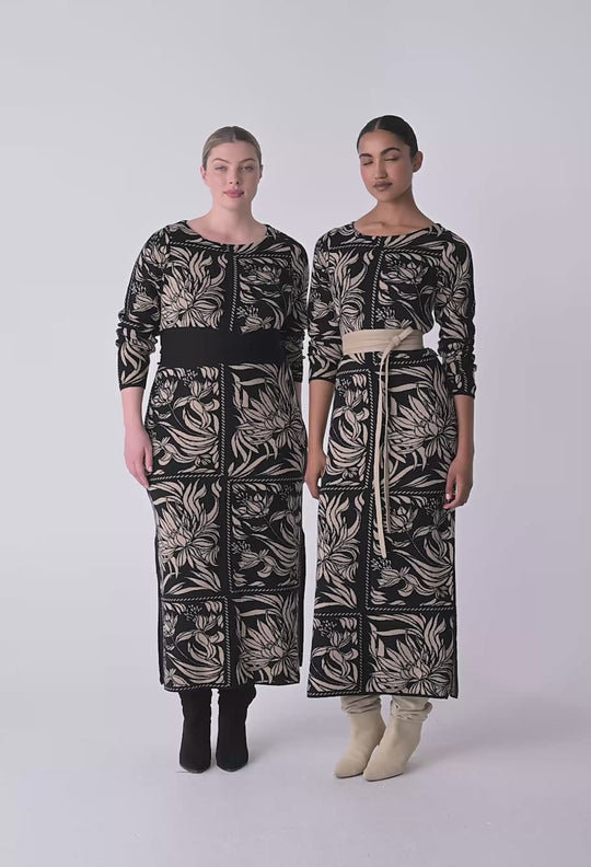 OnceWas Wanderer Merino Wool Blend Floral Knit Dress in Flora Deco