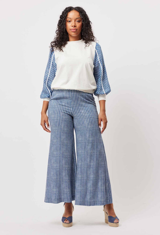 OnceWas Panama Linen Viscose Deep Basque Wide Leg Pant