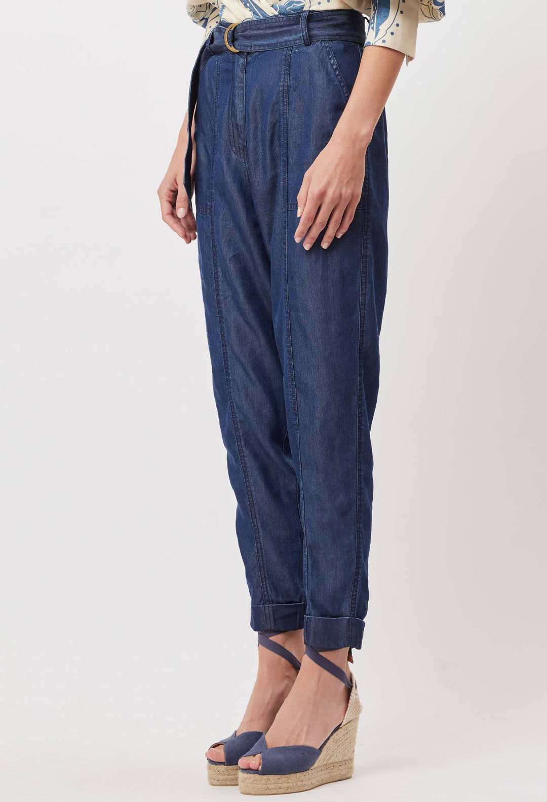 OnceWas Transit Tencel Denim Hi Waist Rolled Cuff Pant