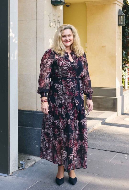 Solana Viscose Chiffon Midi Dress in Torera Rosa