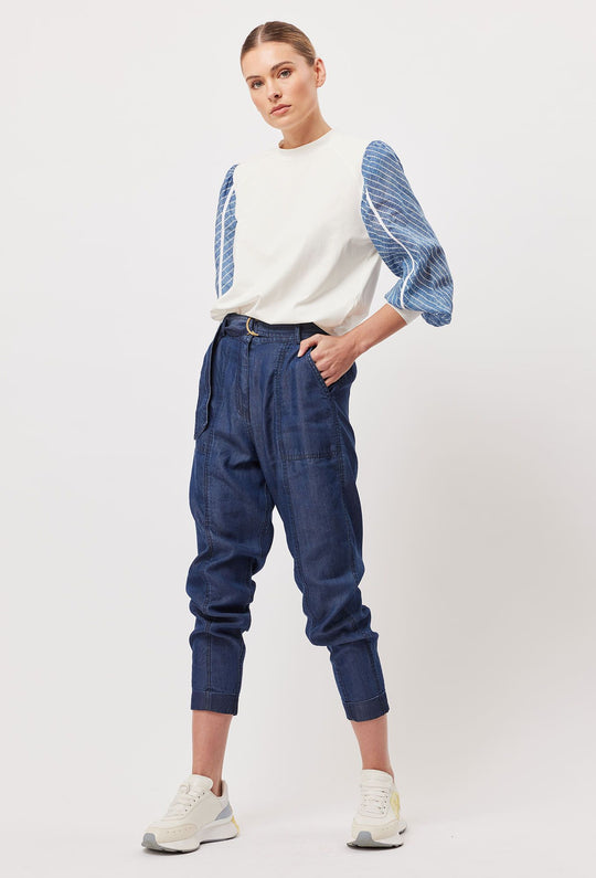 OnceWas Transit Tencel Denim Hi Waist Rolled Cuff Pant