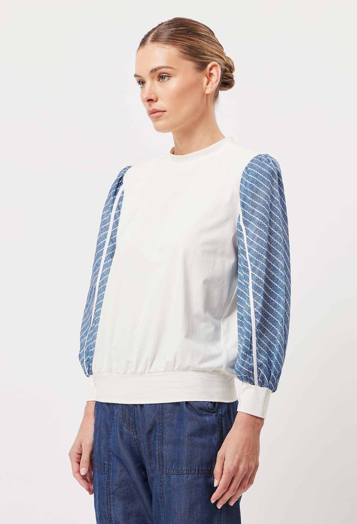 OnceWas Coba Cotton Jersey Sweater With Cotton Silk Contrast Sleeve