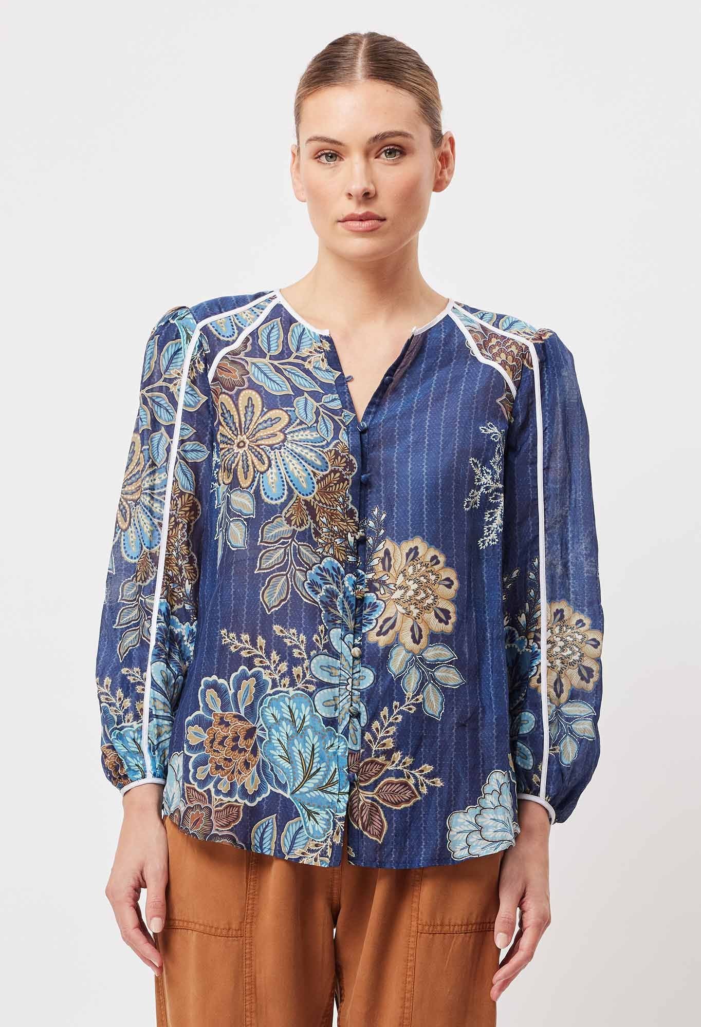 OnceWas Granada Cotton Silk Binding Detail Top