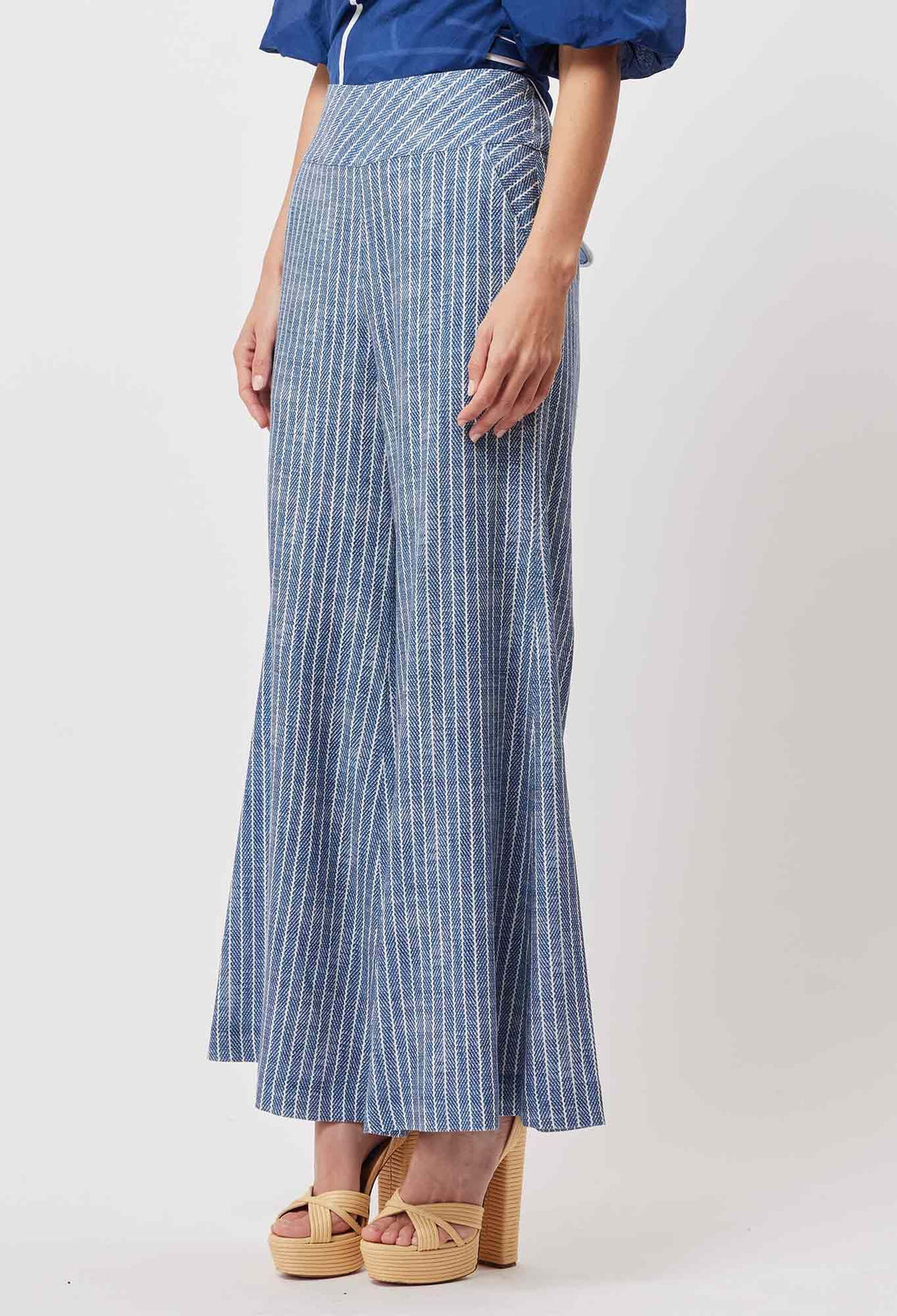 OnceWas Panama Linen Viscose Deep Basque Wide Leg Pant