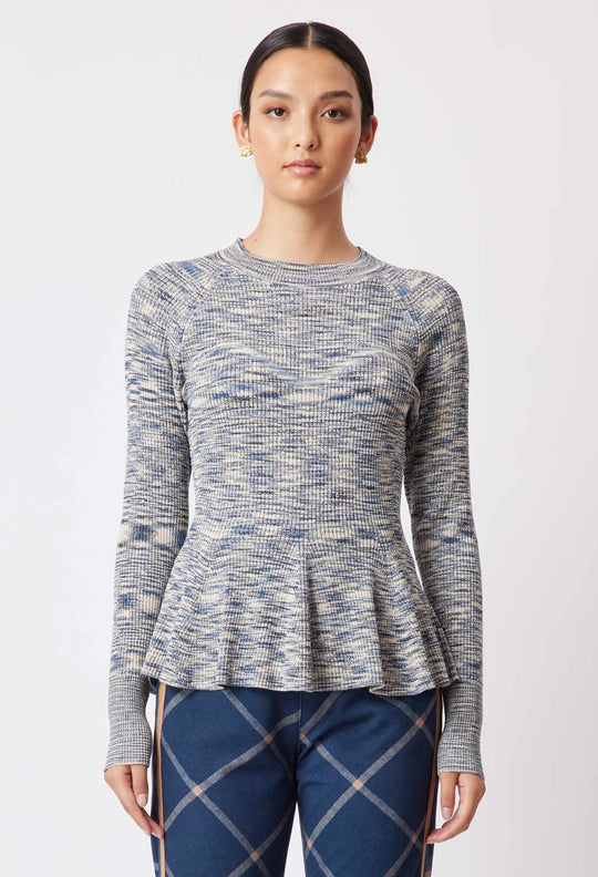 OnceWas Harmony Viscose Knit Top in Navy Pampas 