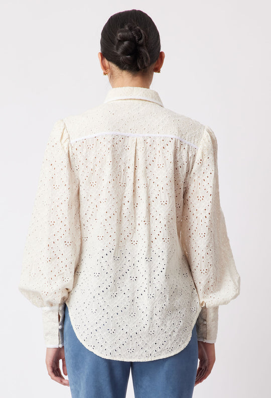 OnceWas Tallitha Broderie Shirt in Alabaster