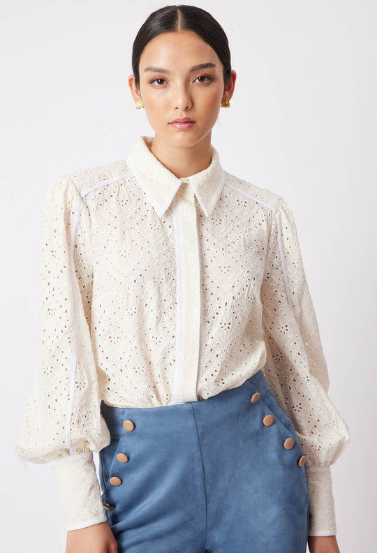 OnceWas Tallitha Broderie Shirt in Alabaster