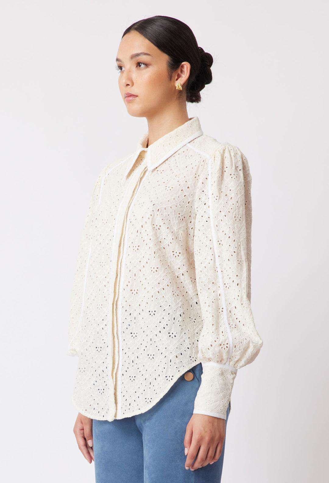 OnceWas Tallitha Broderie Shirt in Alabaster