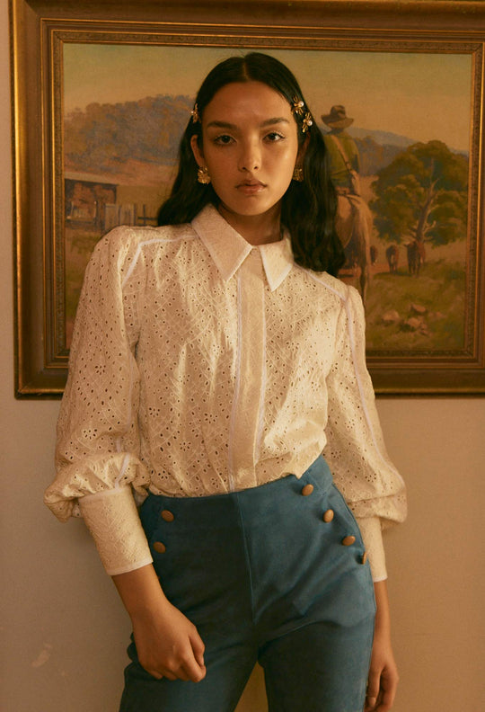 Tallitha Broderie Shirt in Alabaster