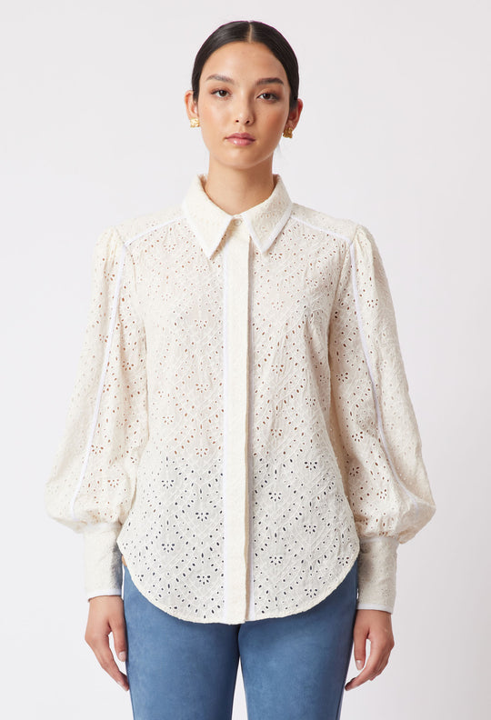 OnceWas Tallitha Broderie Shirt in Alabaster