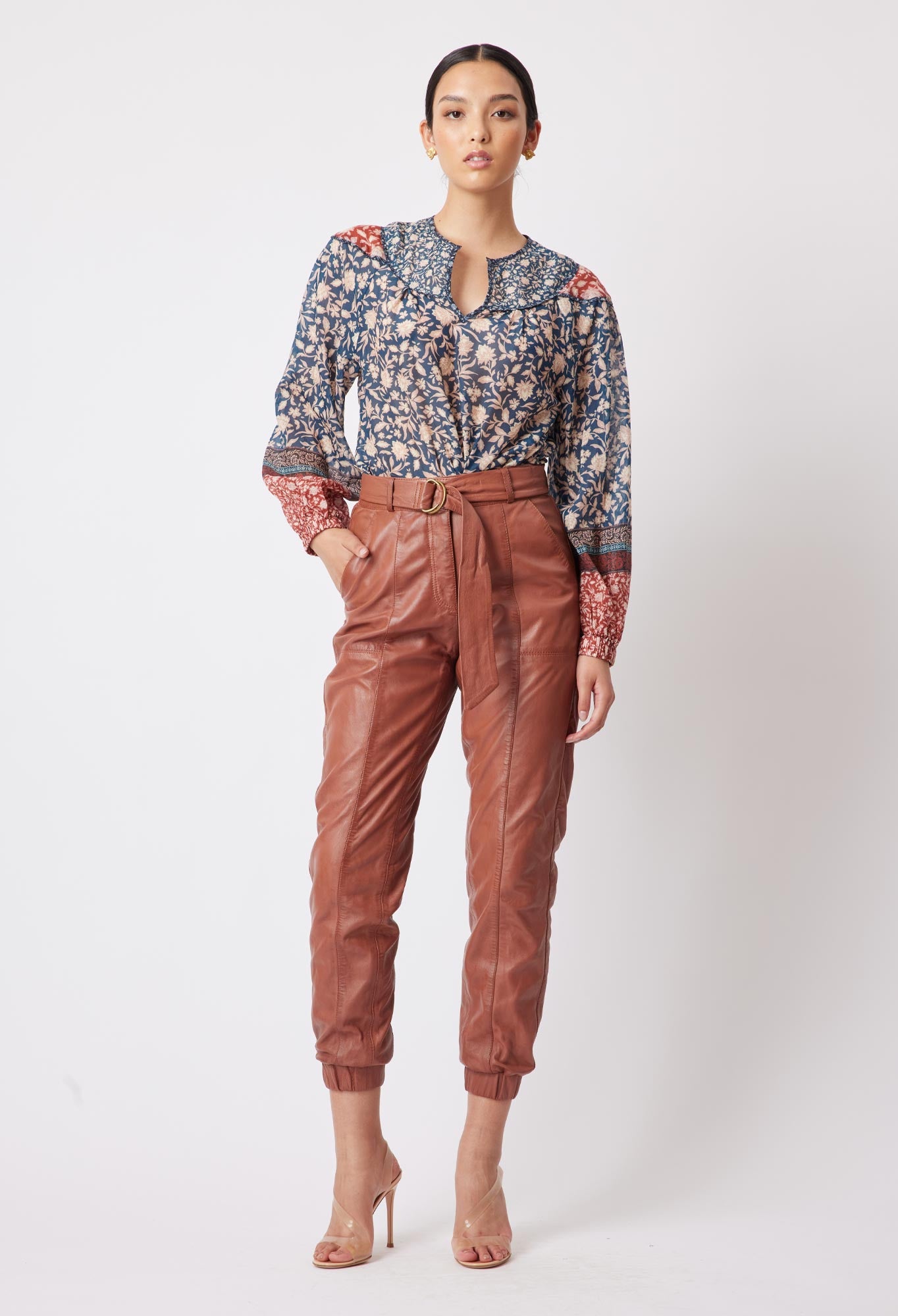 OnceWas Tallitha Leather Pant in Rust