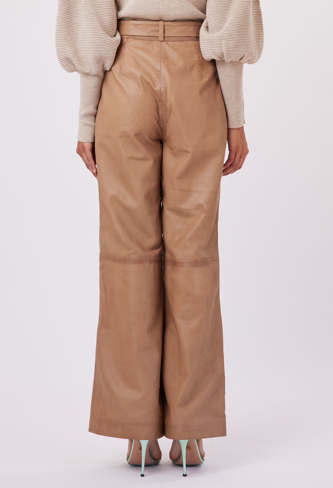 OnceWas Halston Leather Wide Leg Pant in Husk