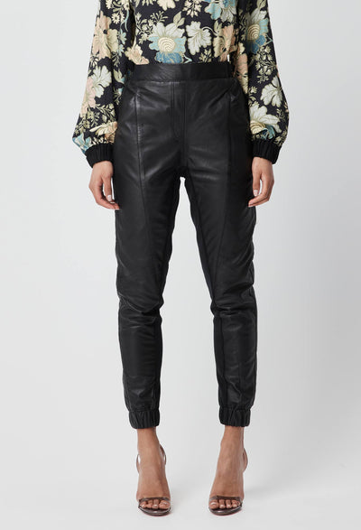 OnceWas Farrah High Waist Relaxed Leather Pant with Elastic Cuff in Black 