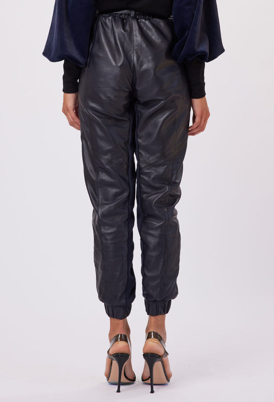 OnceWas Grove High Waist Leather Pant in Midnight