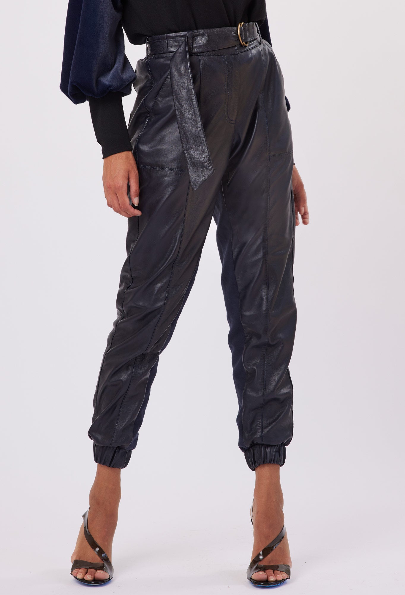 OnceWas Grove High Waist Leather Pant in Midnight