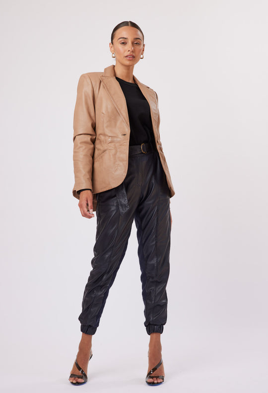 OnceWas Grove High Waist Leather Pant in Midnight