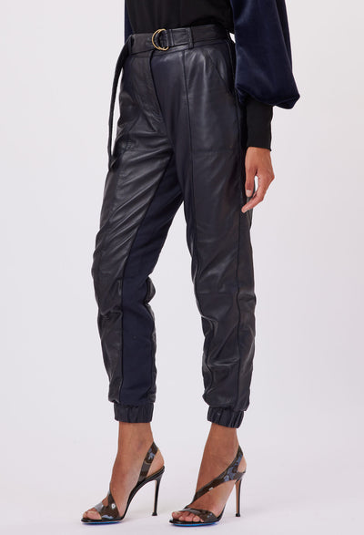 OnceWas Grove High Waist Leather Pant in Midnight