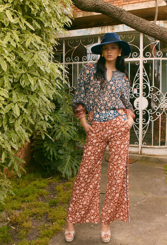 OnceWas Harmony Linen Pant in Loom Flower