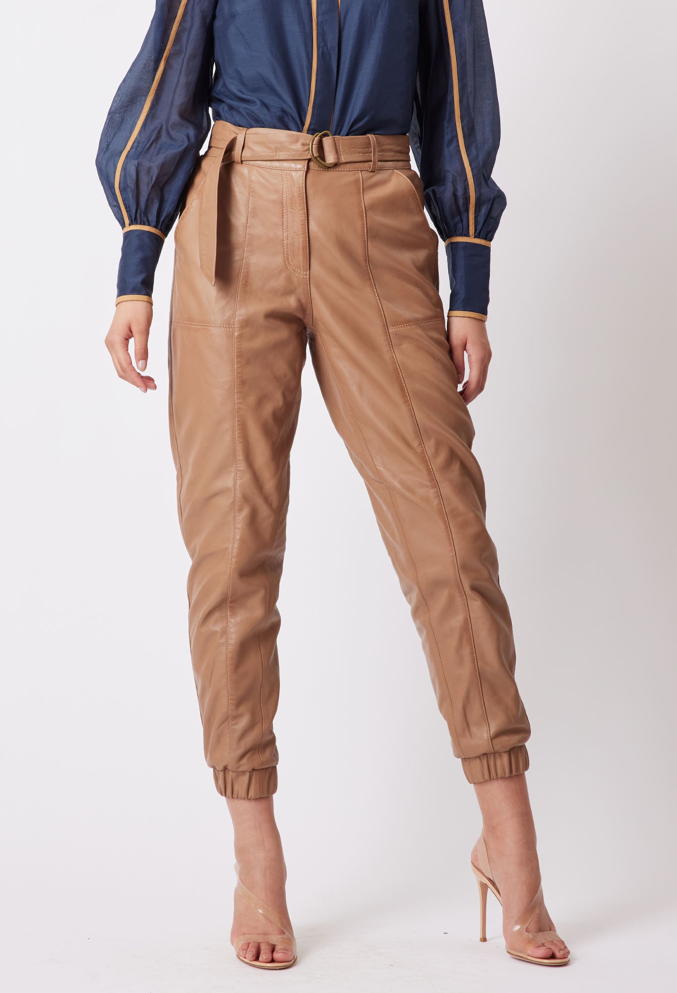 OnceWas Tallitha Leather Pant in Husk