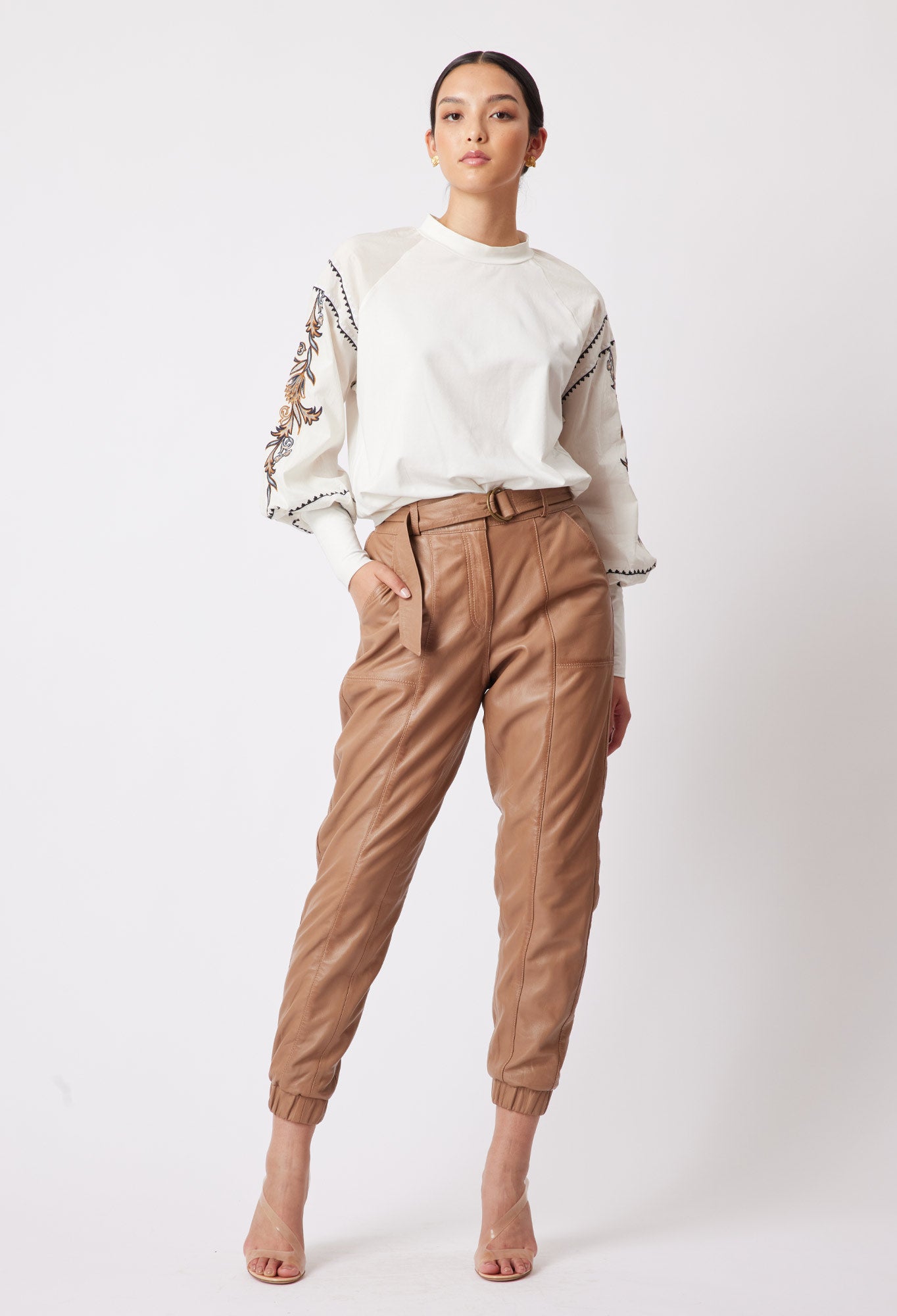 OnceWas Tallitha Leather Pant in Husk