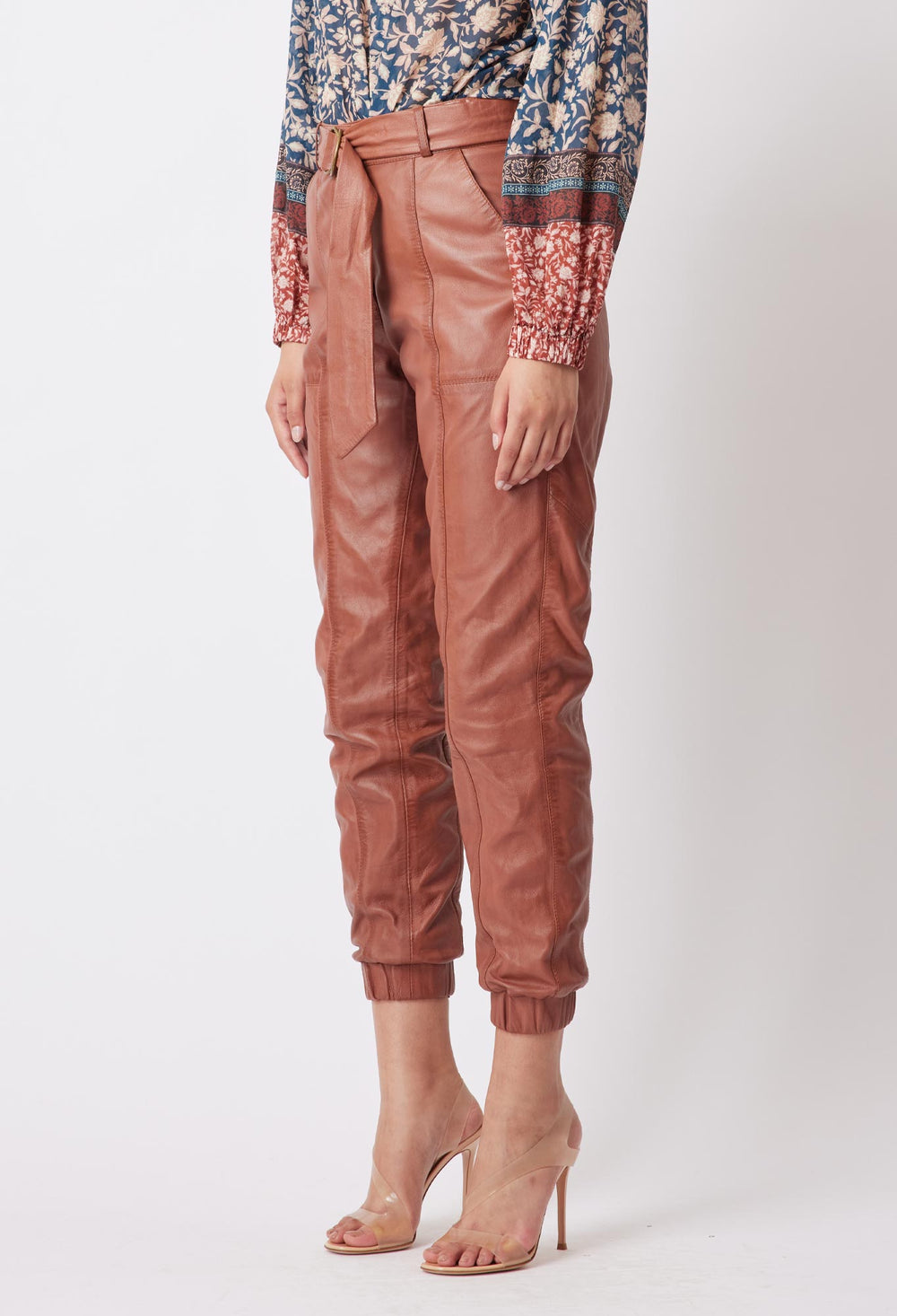 OnceWas Tallitha Leather Pant in Rust