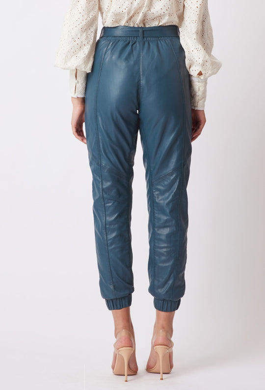 OnceWas Tallitha Leather Pant in Steel Blue