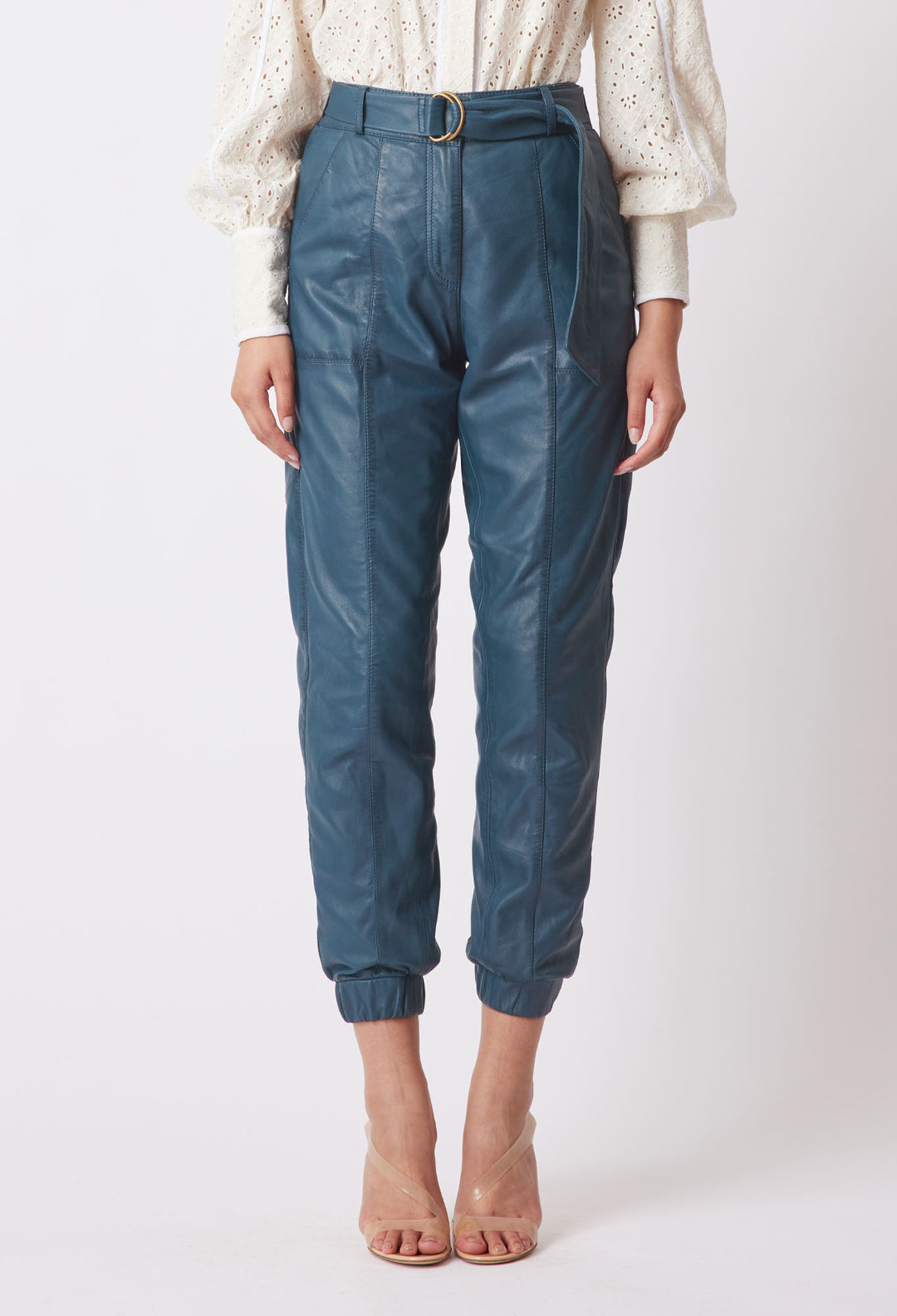 OnceWas Tallitha Leather Pant in Steel Blue