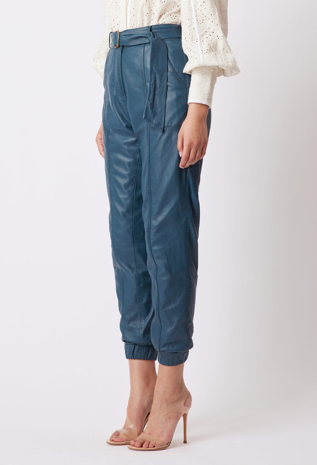 OnceWas Tallitha Leather Pant in Steel Blue