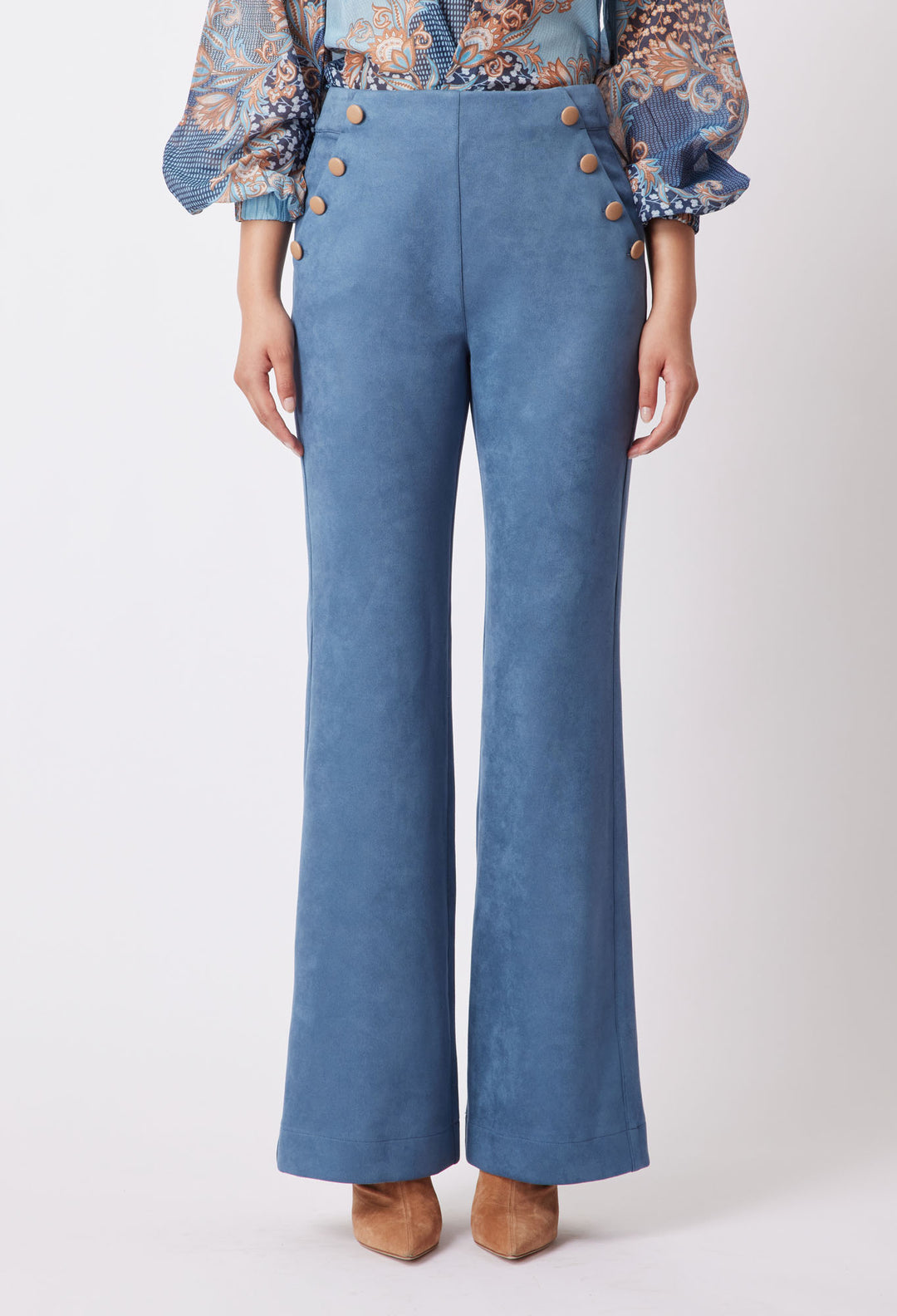 OnceWas Getty Suede Pant in Chambray