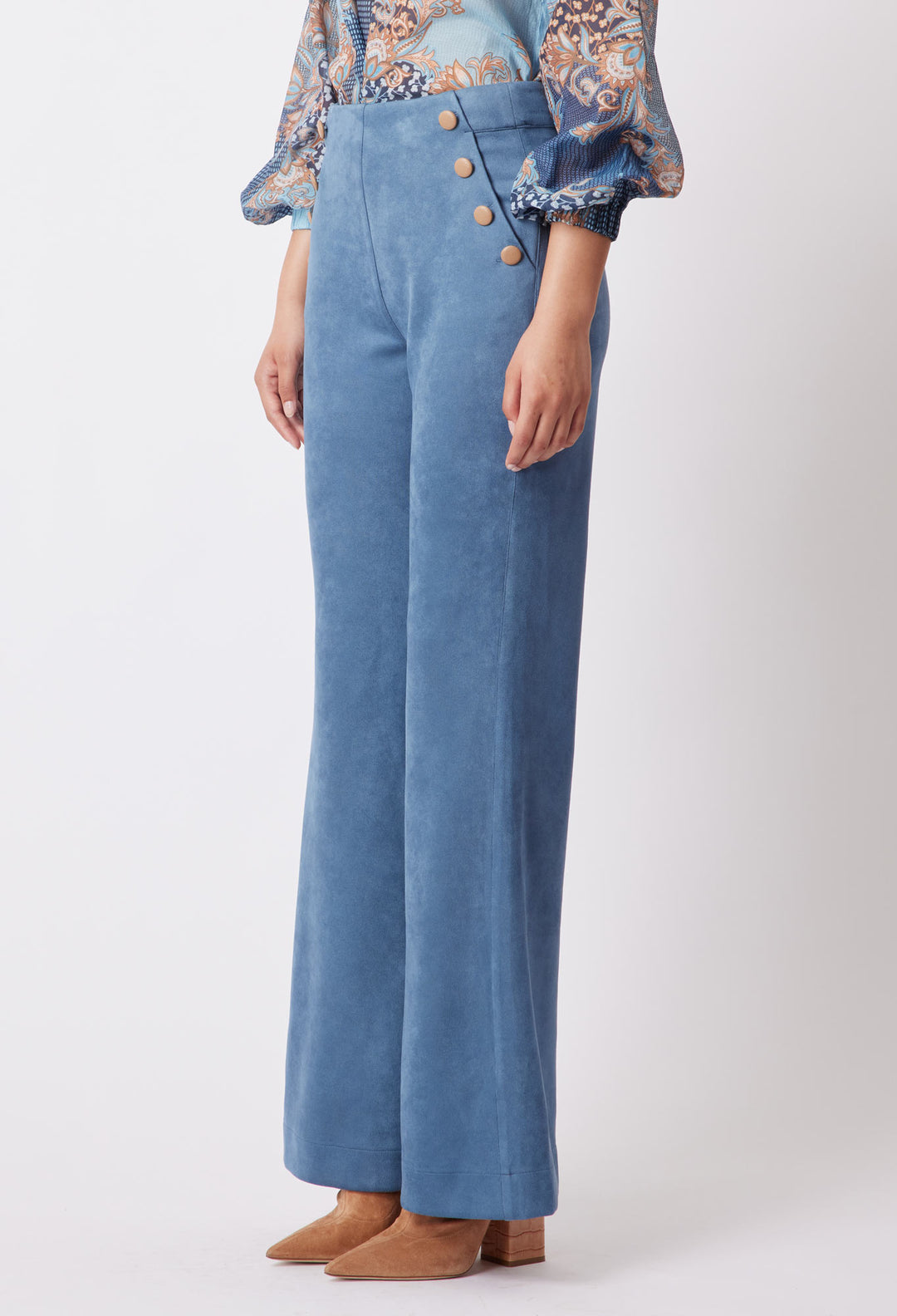 OnceWas Getty Suede Pant in Chambray