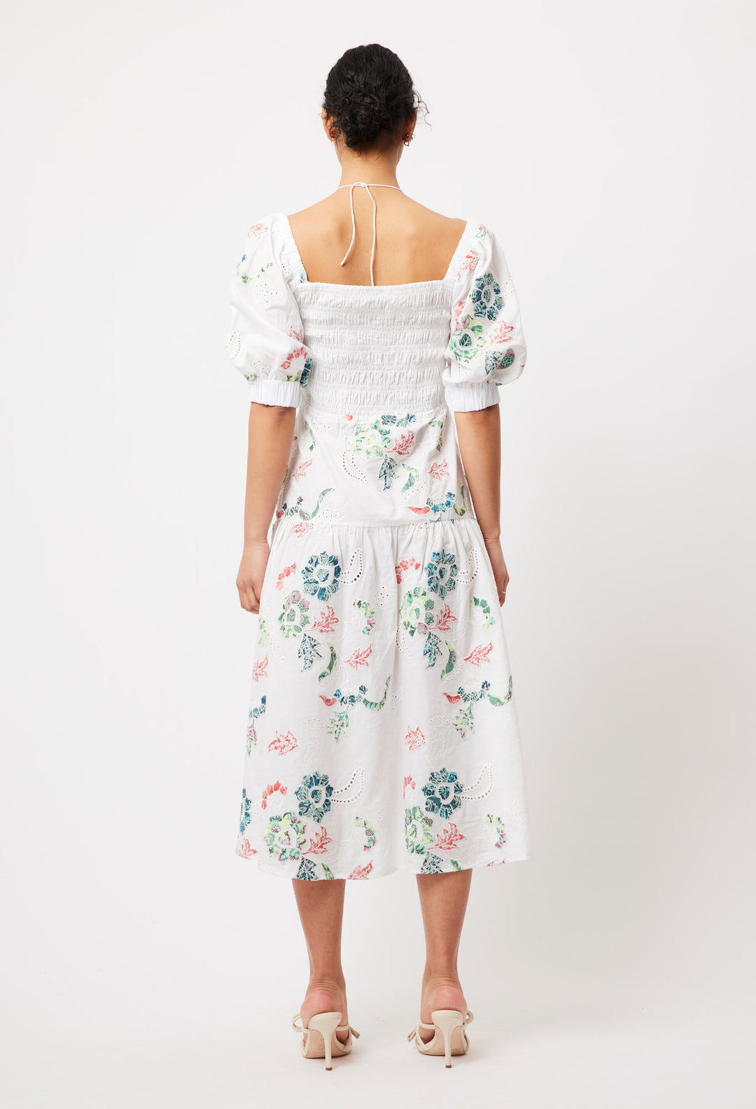 OnceWas Emalia Embroidered Cotton Dress in White Applique