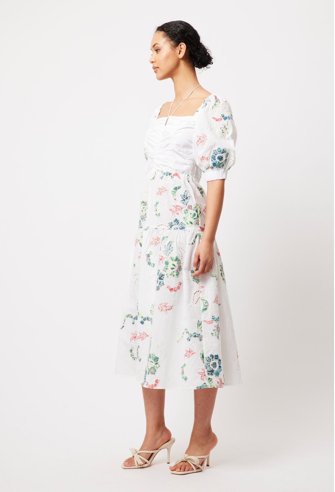 OnceWas Emalia Embroidered Cotton Dress in White Applique